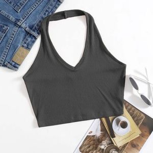 EZwear Rib-Knit Crop Halter Top